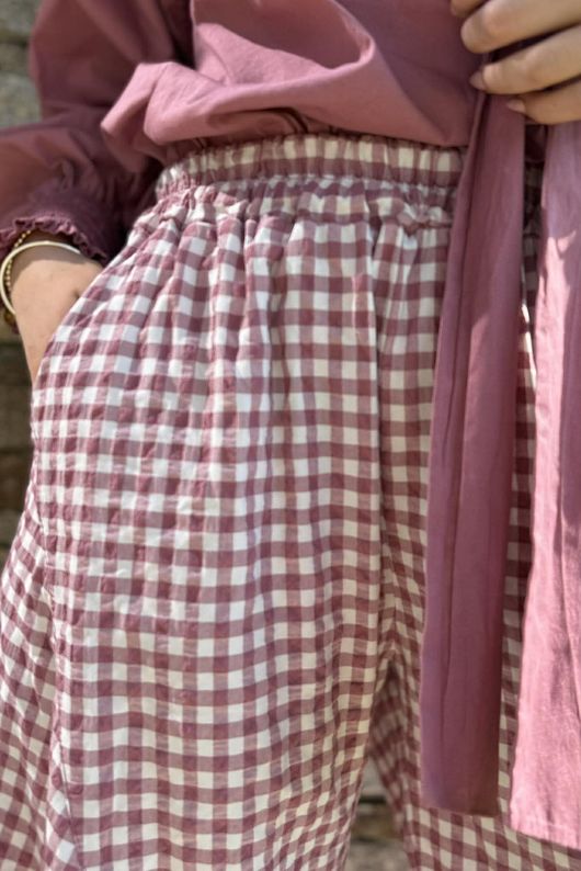 Nonni Gingham Classic Barrel Pant Indian Pink